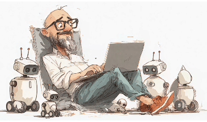 Illustration of a designer working with AI systems